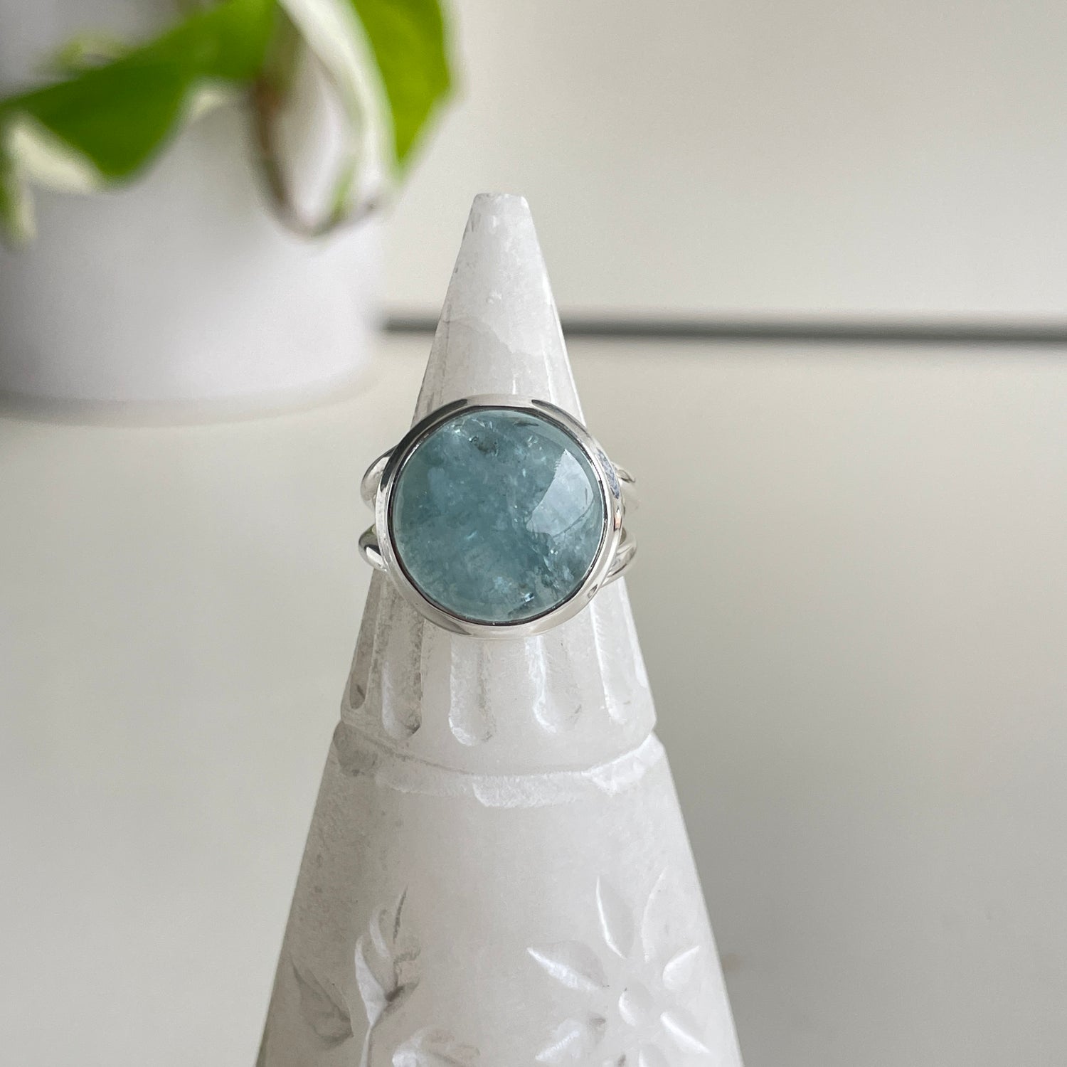 Aquamarine Round Ring Sz6