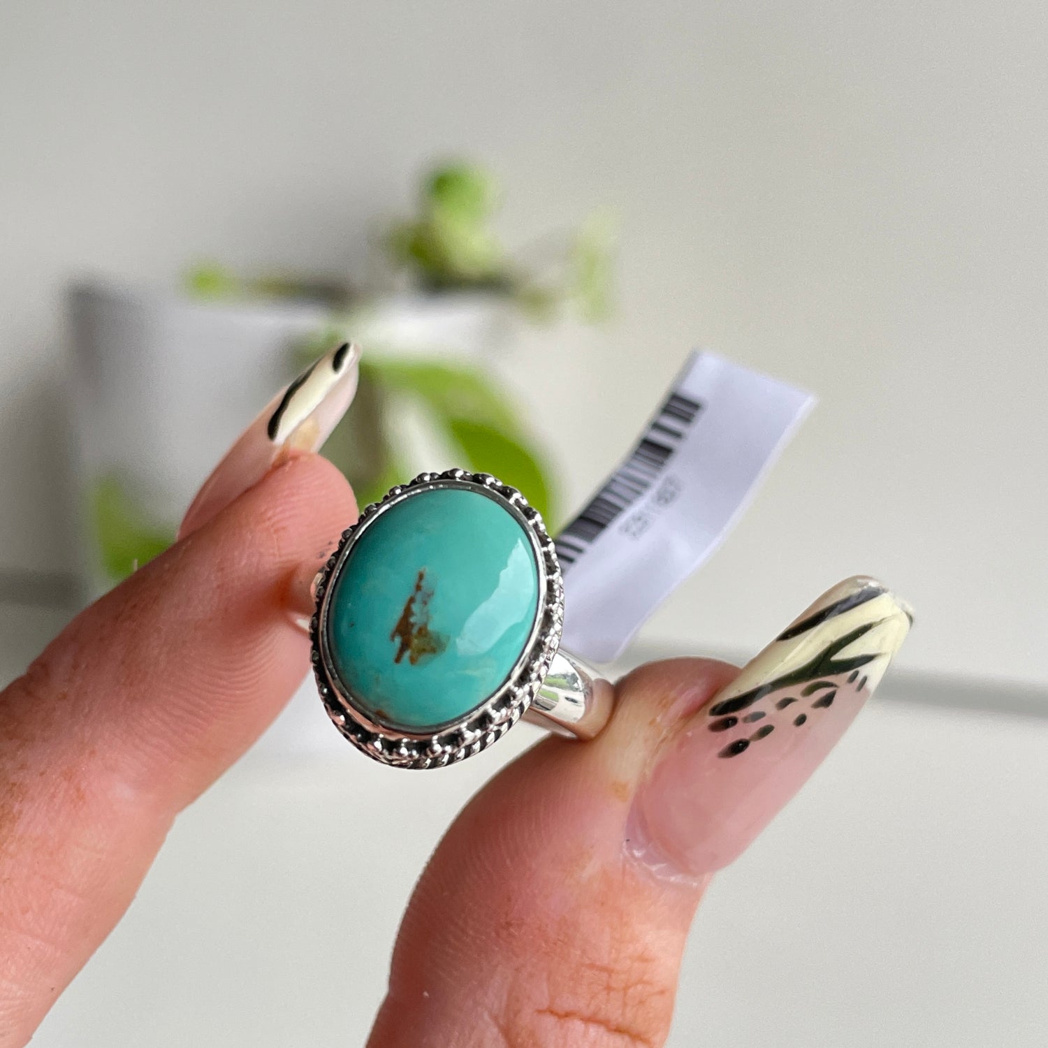 American Turquoise Oval Ring Sz7.5