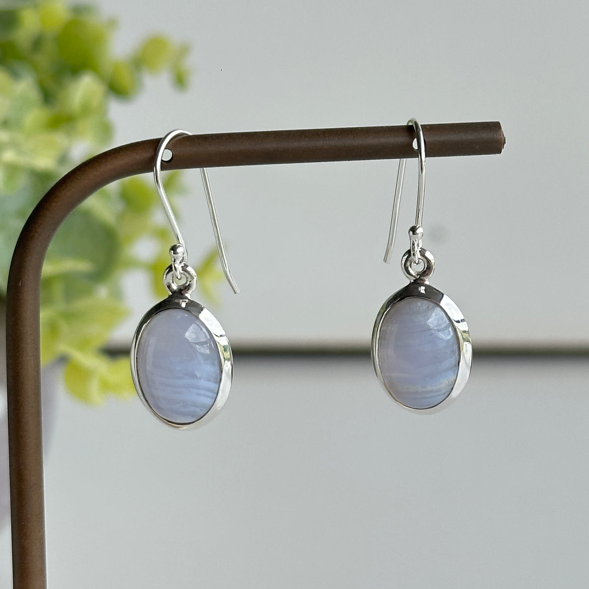 Blue Lace Agate Oval Earrings