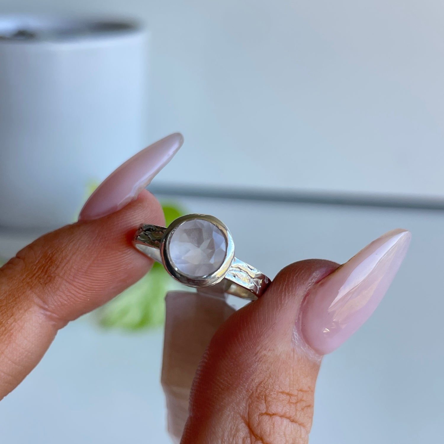 Rose Quartz Round Faceted Ring 4179
