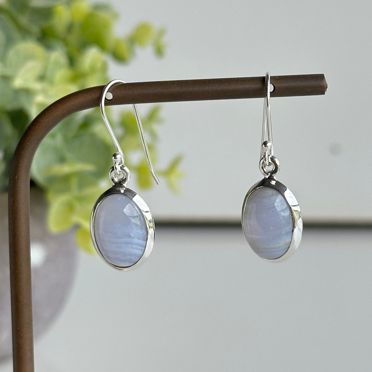 Blue Lace Agate Oval Earrings