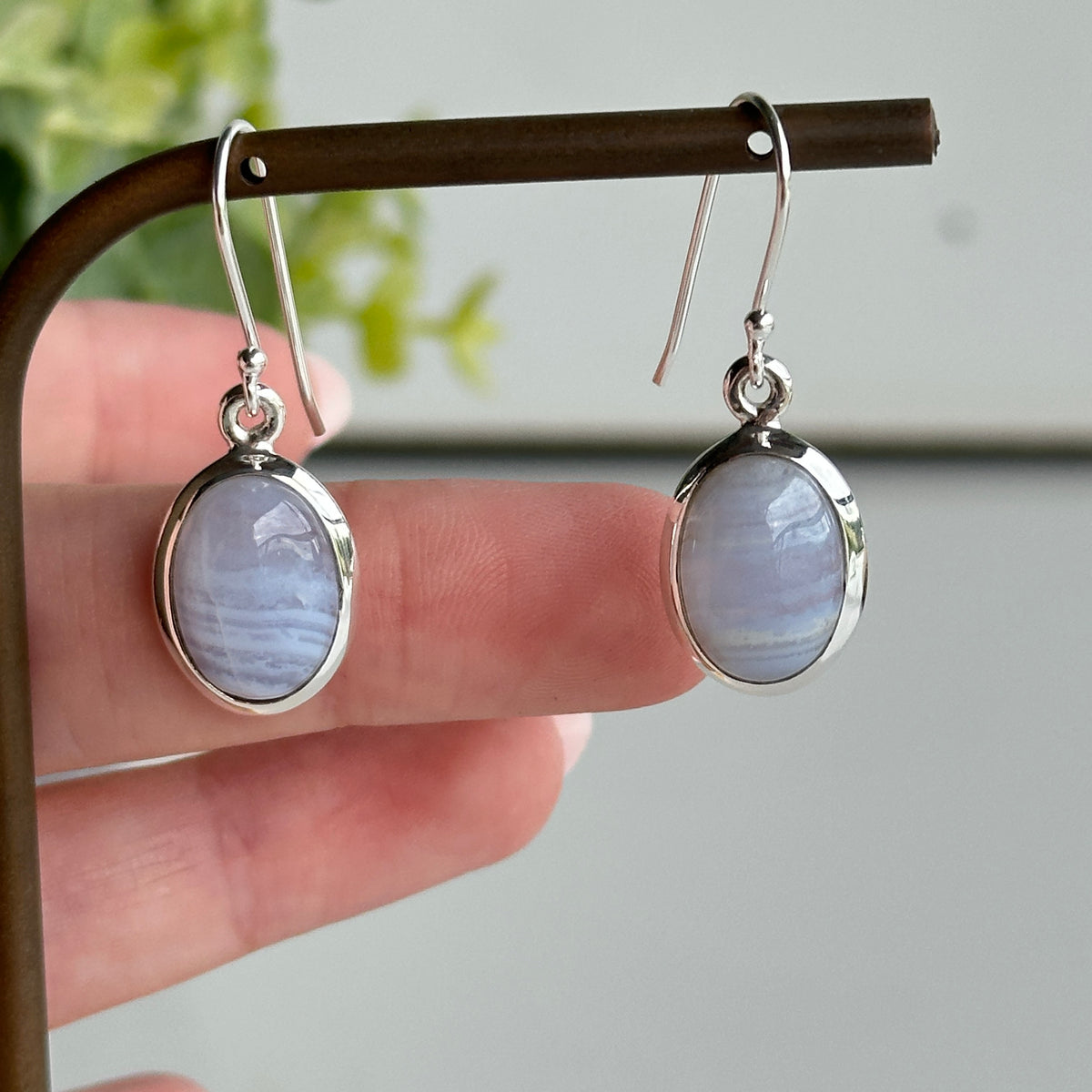 Blue Lace Agate Oval Earrings