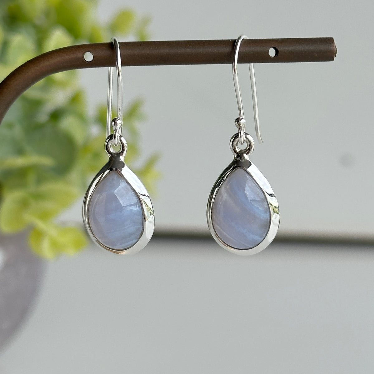 Blue Lace Agate Teardrop Earrings