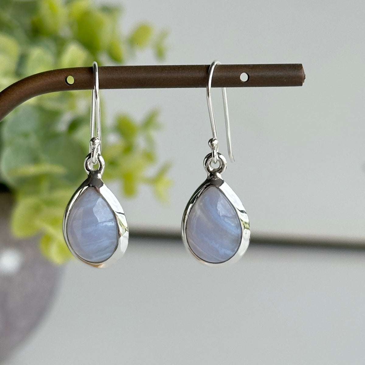 Blue Lace Agate Teardrop Earrings