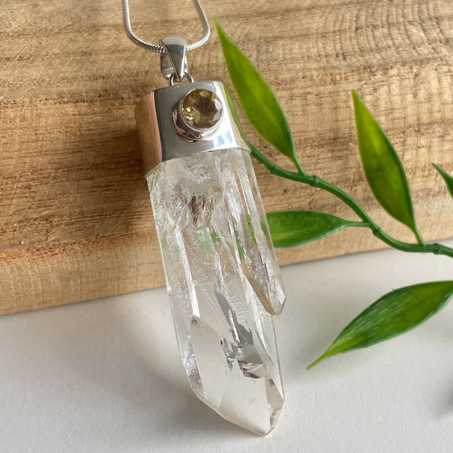 AAA Lemurian Laser Point Pendant With Citrine