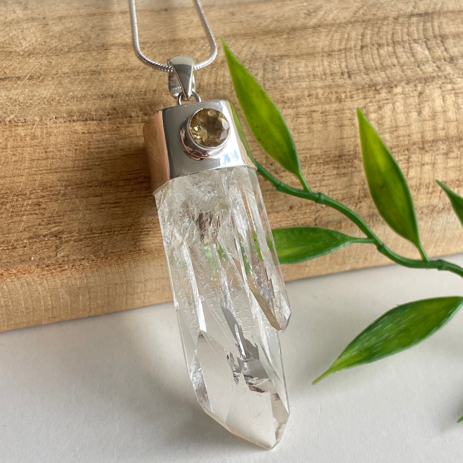 AAA Lemurian Laser Point Pendant With Citrine