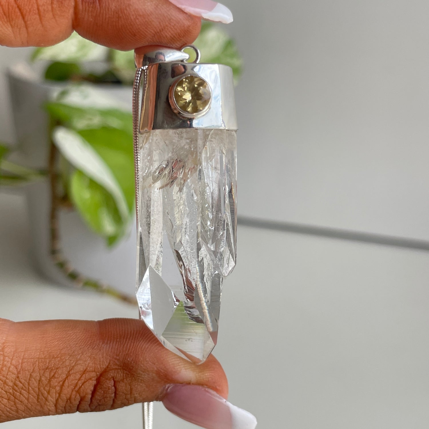 AAA Lemurian Laser Point Pendant With Citrine