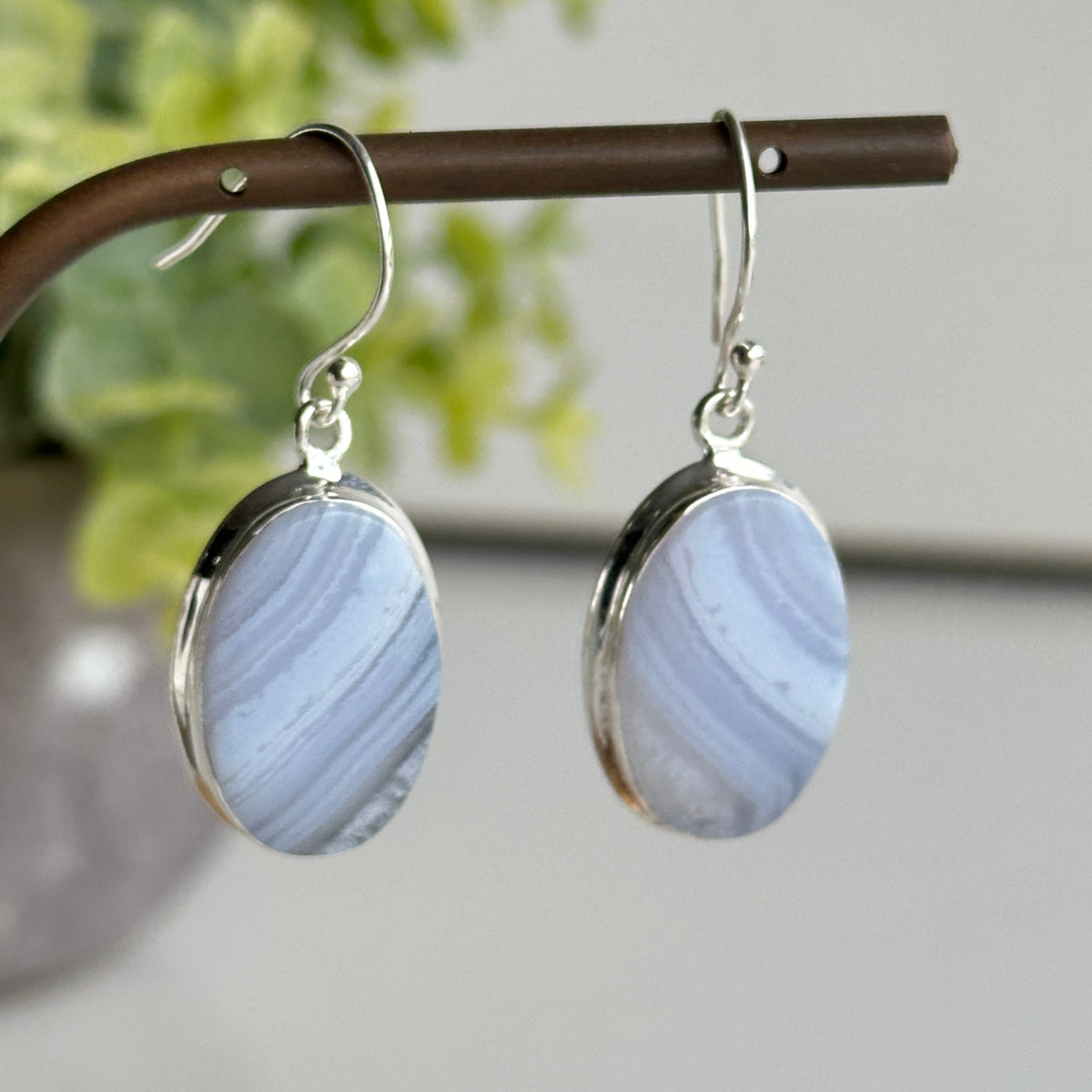 Blue Lace Agate Oval Earrings