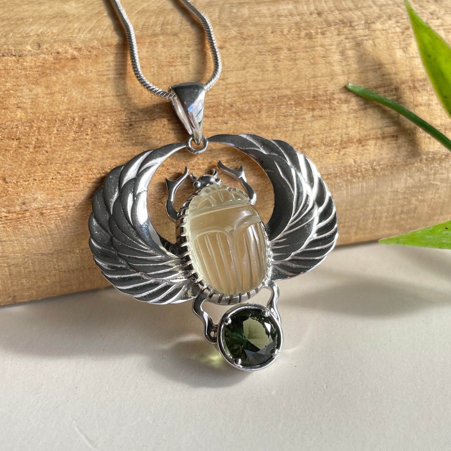 Libyan Desert Glass Moldavite Scarab Pendant
