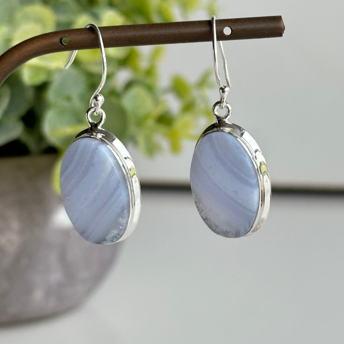 Blue Lace Agate Oval Earrings