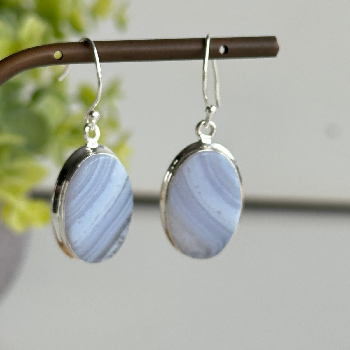 Blue Lace Agate Oval Earrings