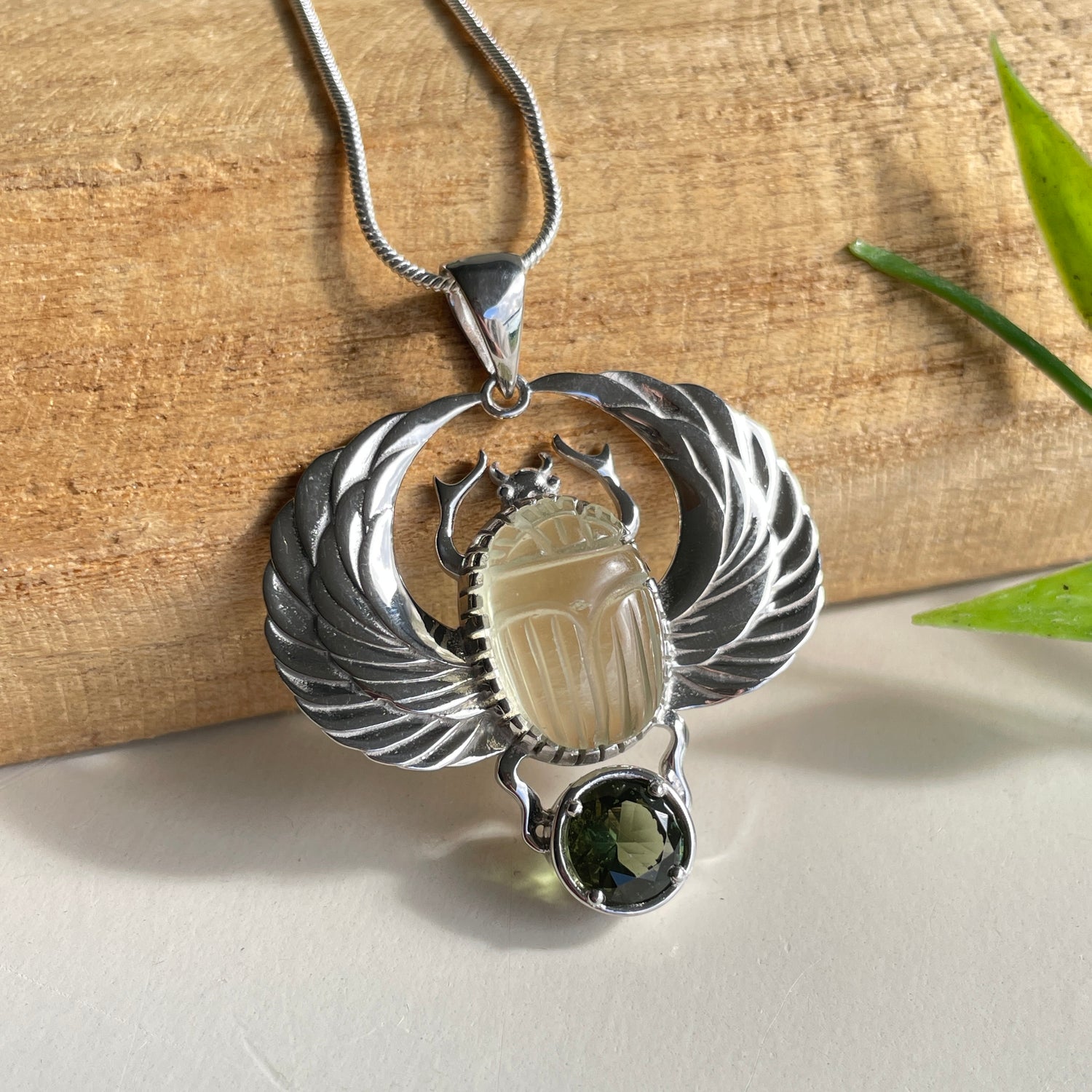 Libyan Desert Glass Moldavite Scarab Pendant