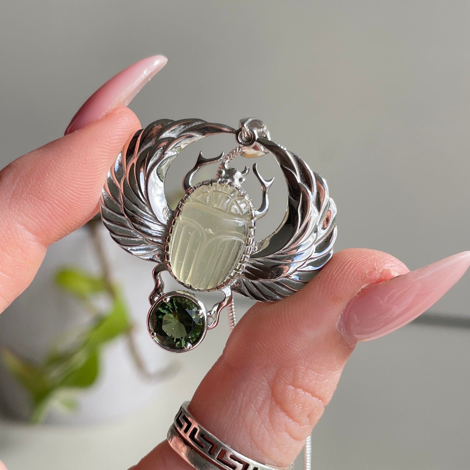 Libyan Desert Glass Moldavite Scarab Pendant