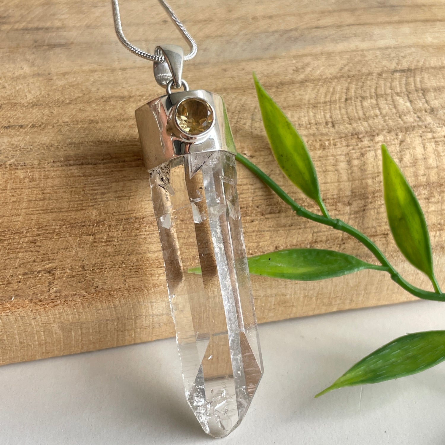 AAA Lemurian Laser Point Pendant With Citrine