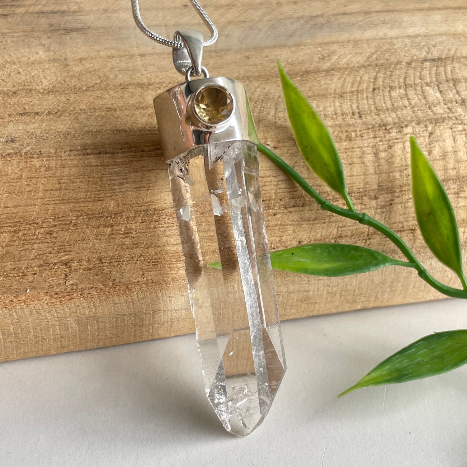 AAA Lemurian Laser Point Pendant With Citrine