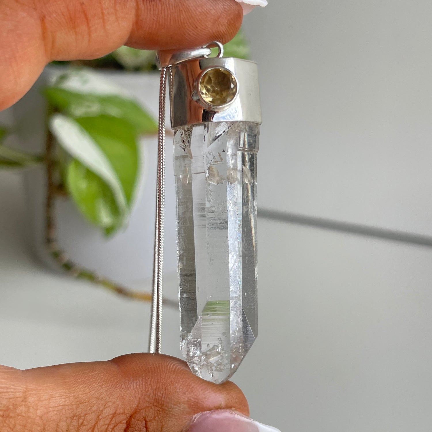 AAA Lemurian Laser Point Pendant With Citrine