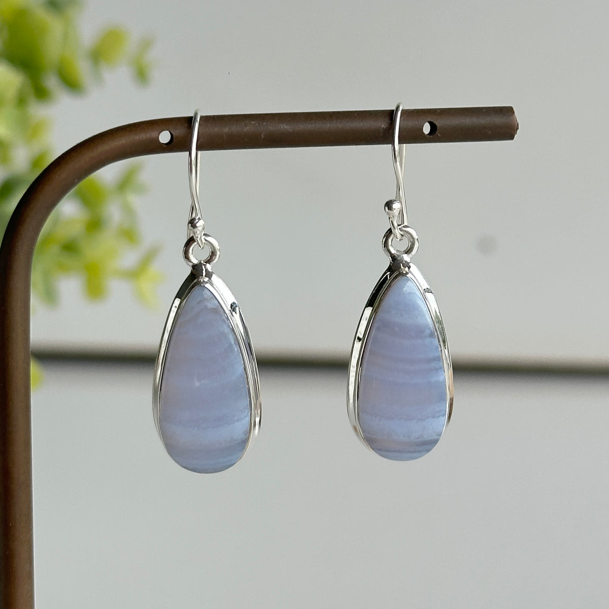Blue Lace Agate Teardrop Earrings
