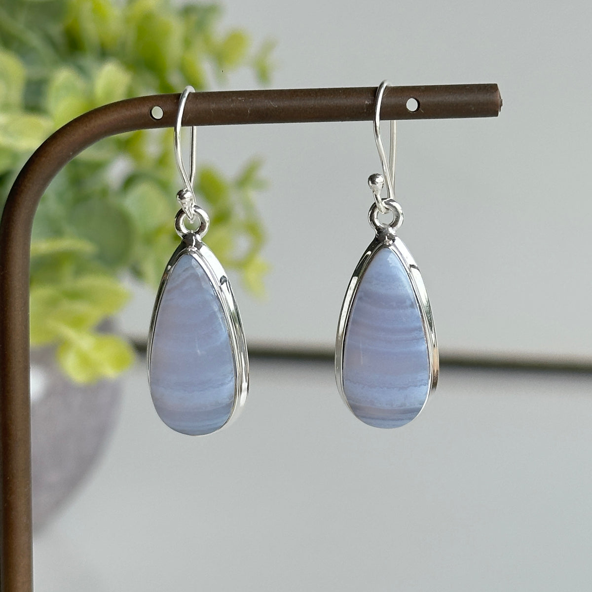 Blue Lace Agate Teardrop Earrings