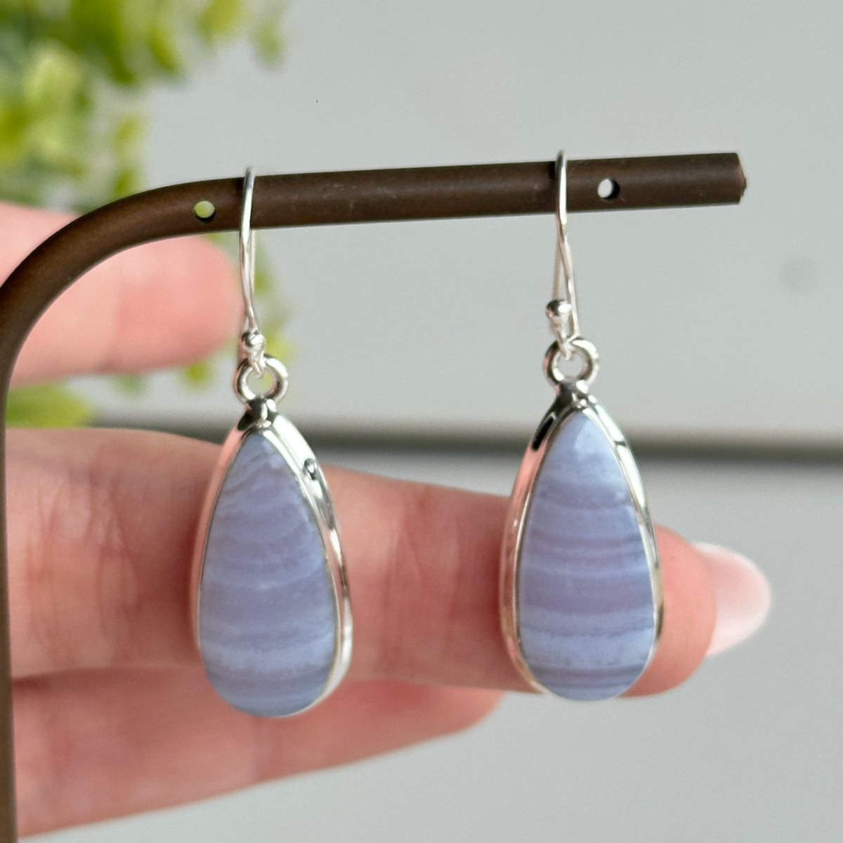 Blue Lace Agate Teardrop Earrings