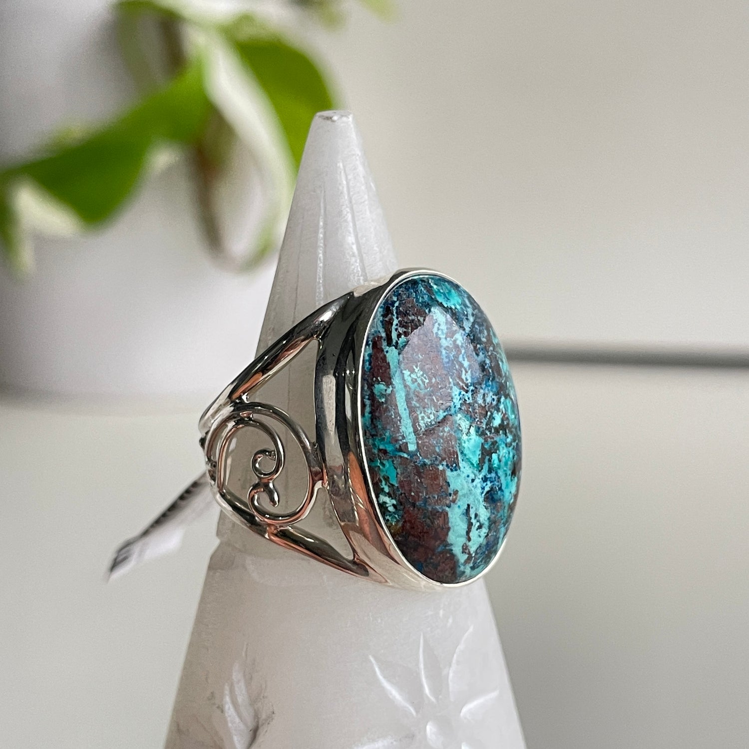 Chrysocolla Shattuckite Oval Ring Sz10