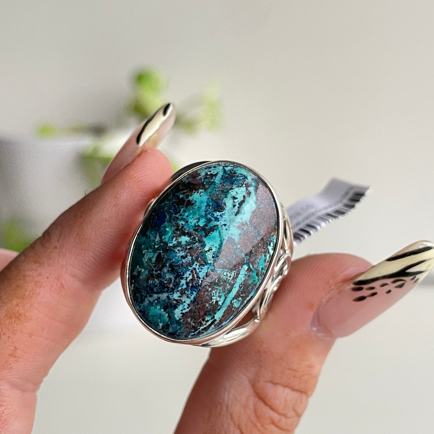 Chrysocolla Shattuckite Oval Ring Sz10