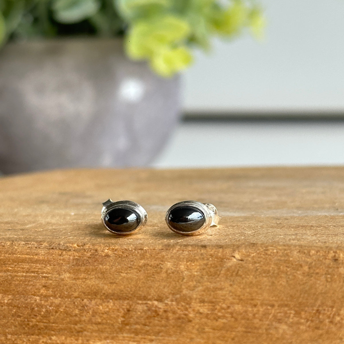Hematite Oval Stud Earrings