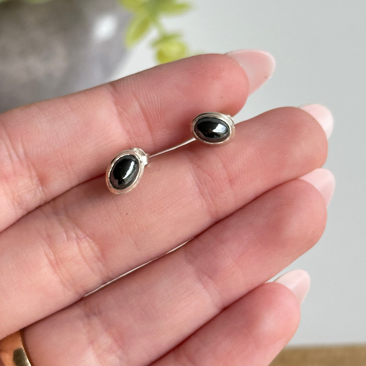 Hematite Oval Stud Earrings