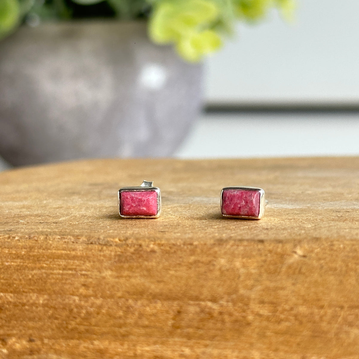 Thulite Rectangle Stud Earrings