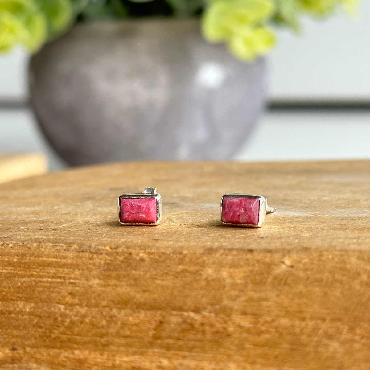 Thulite Rectangle Stud Earrings