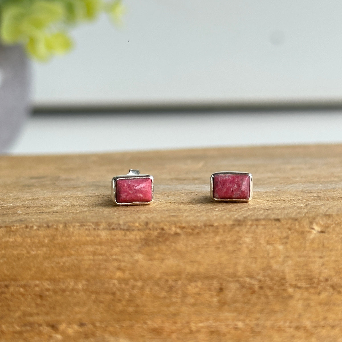 Thulite Rectangle Stud Earrings