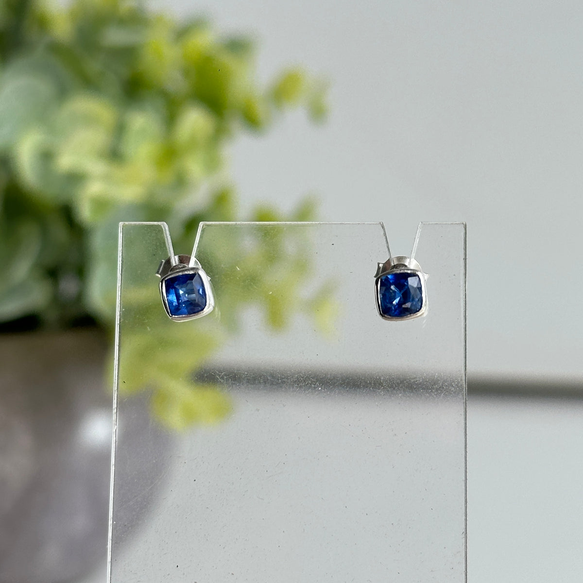 Blue Kyanite Square Stud Earrings