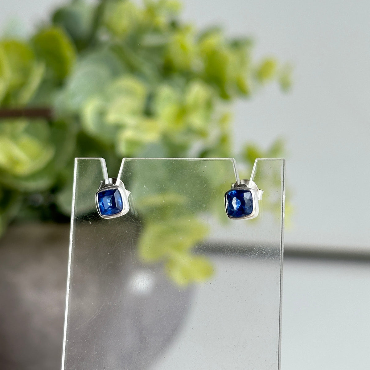 Blue Kyanite Square Stud Earrings