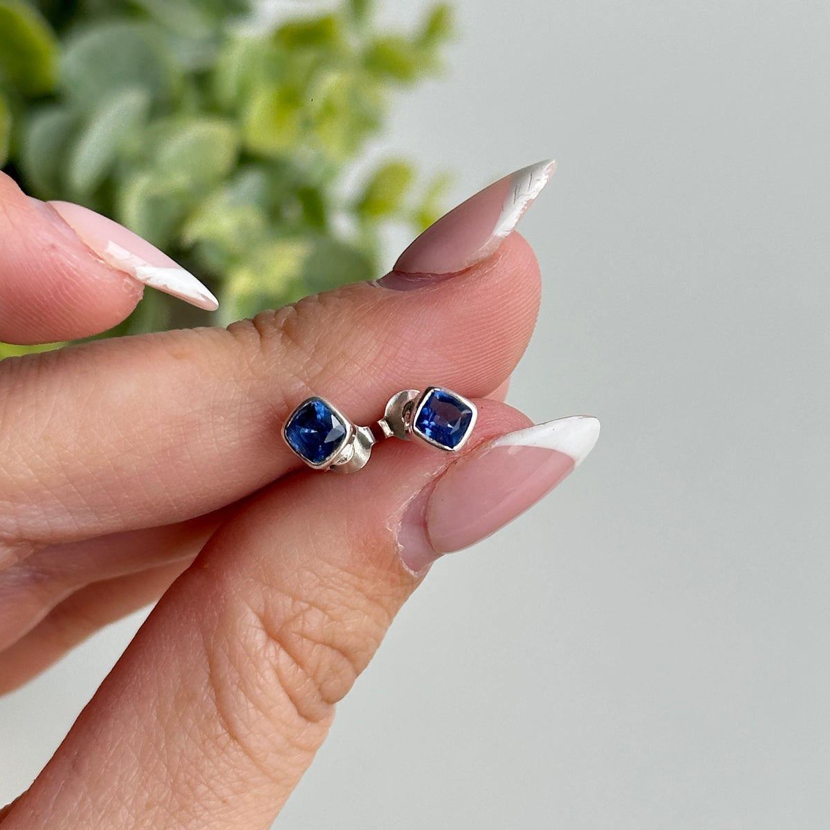 Blue Kyanite Square Stud Earrings