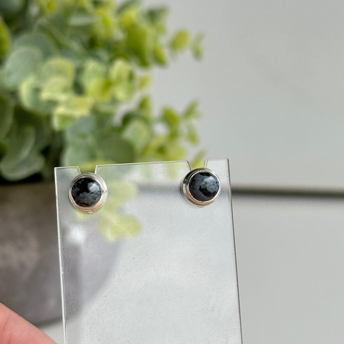 Snowflake Obsidian Round Stud Earrings
