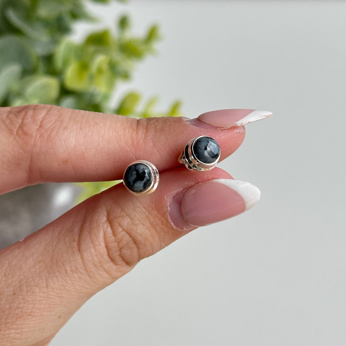 Snowflake Obsidian Round Stud Earrings