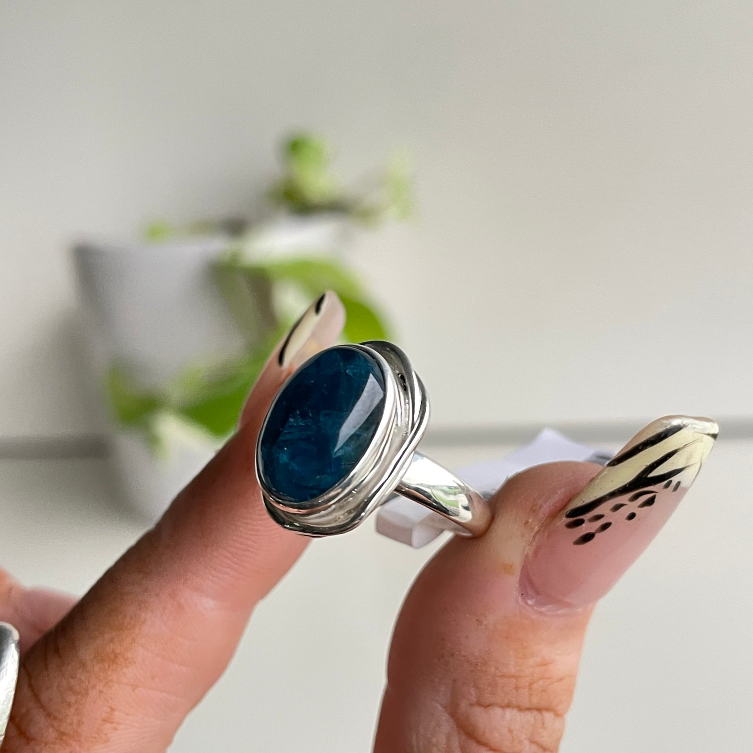 Blue Apatite Oval Ring Sz7