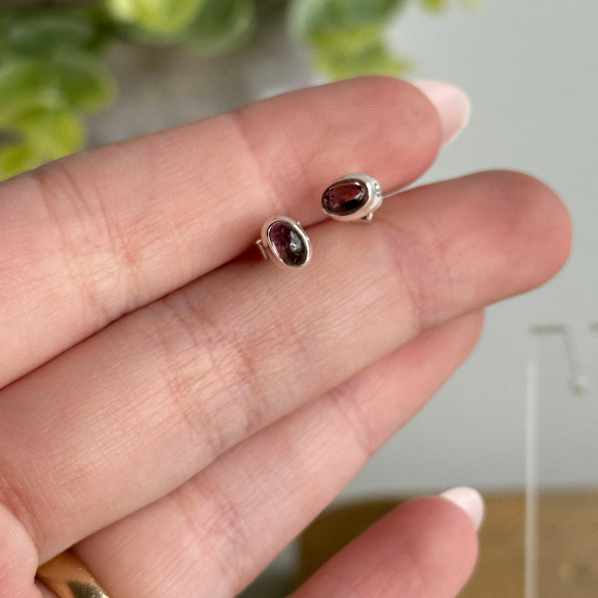 Pink Tourmaline Oval Stud Earrings