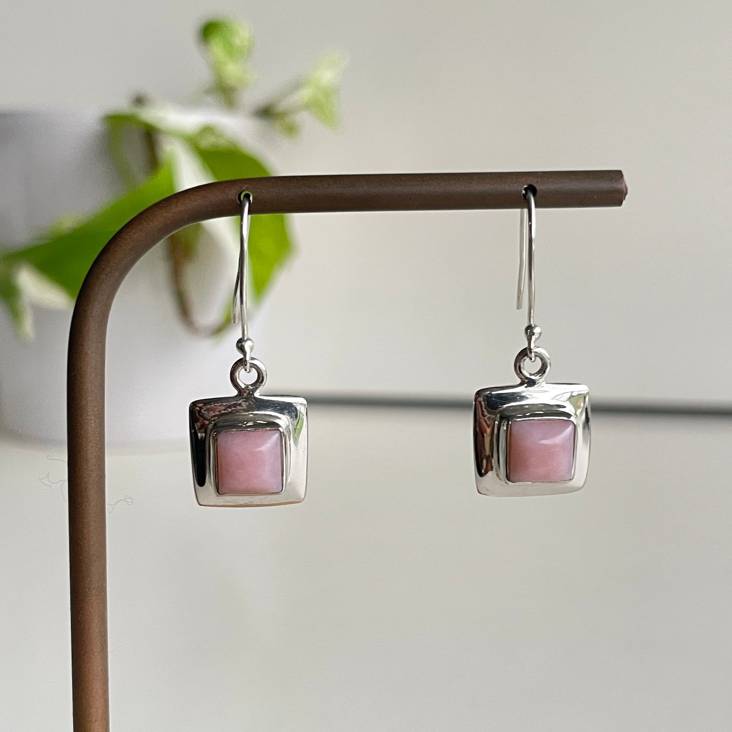 Pink Opal Square Earrings