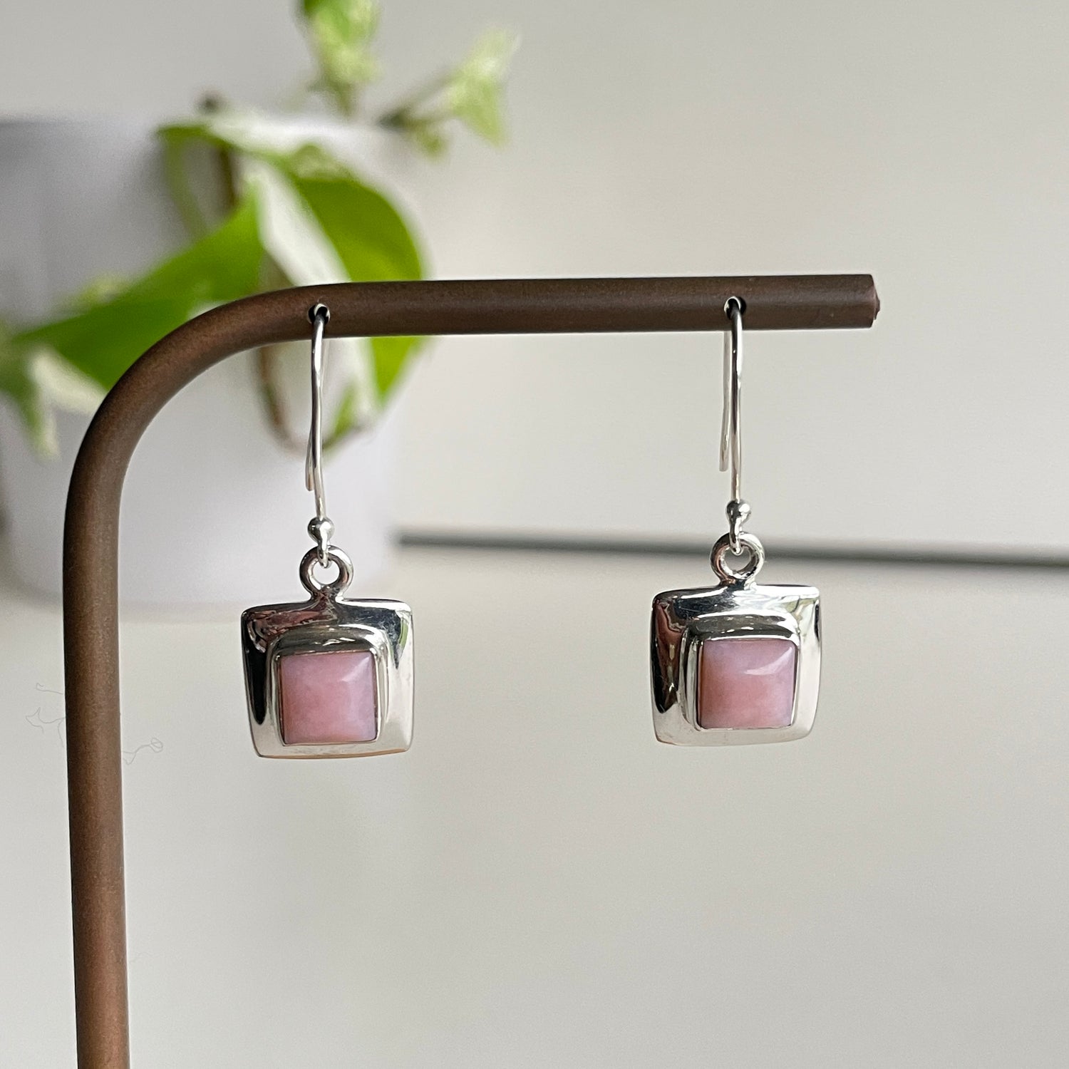 Pink Opal Square Earrings