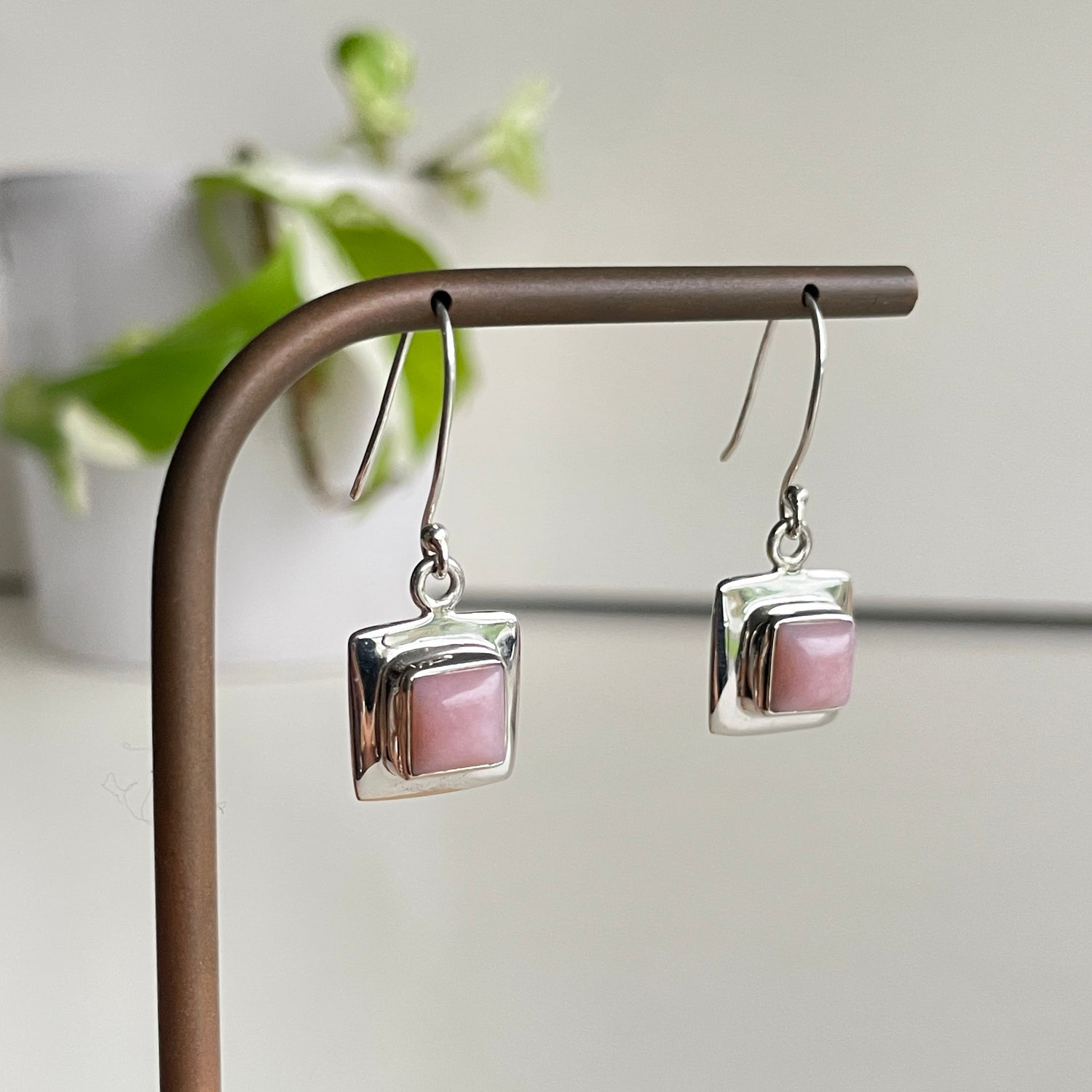Pink Opal Square Earrings