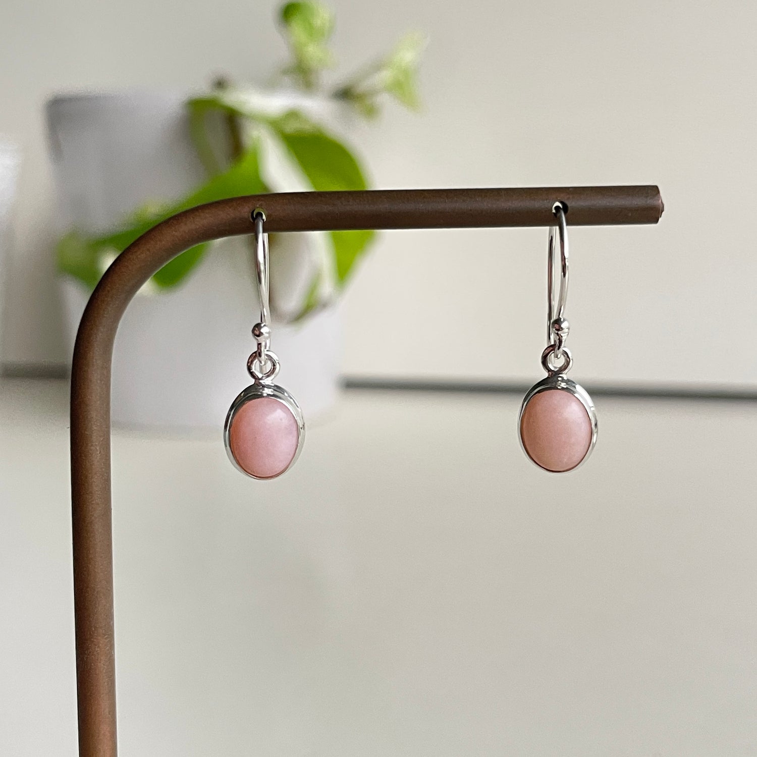 Pink Opal Oval Earrings