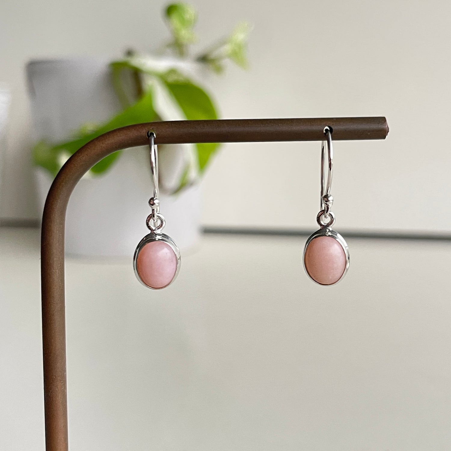 Pink Opal Oval Earrings