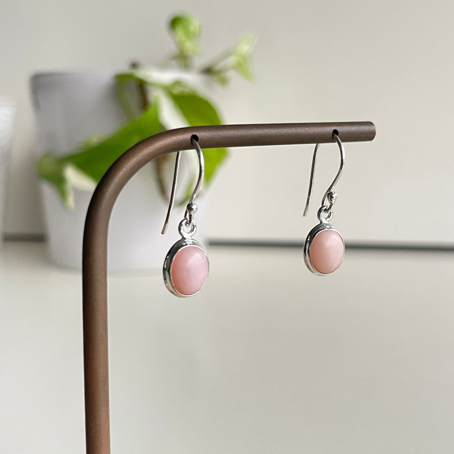 Pink Opal Oval Earrings