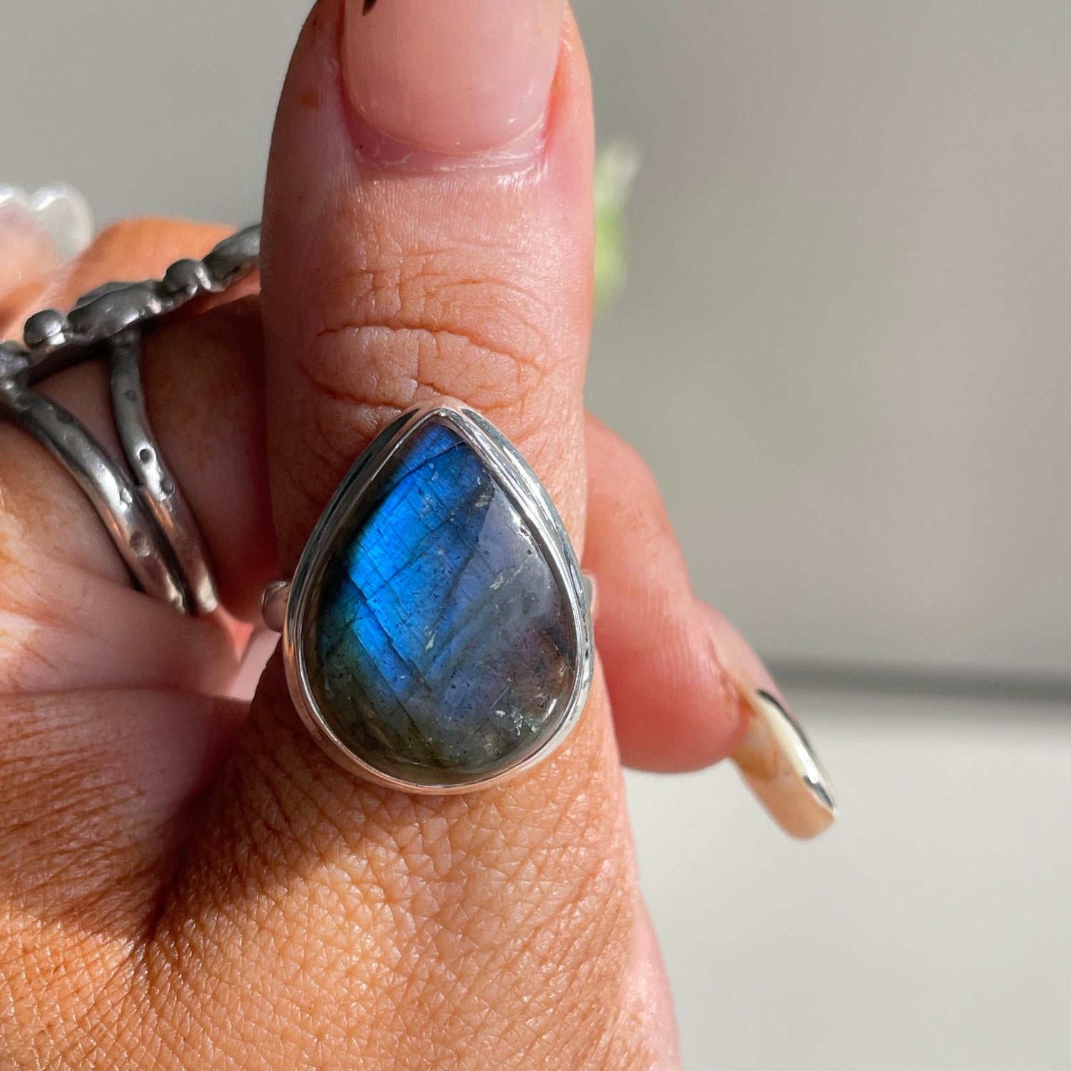 Labradorite Teardrop Ring Sz7