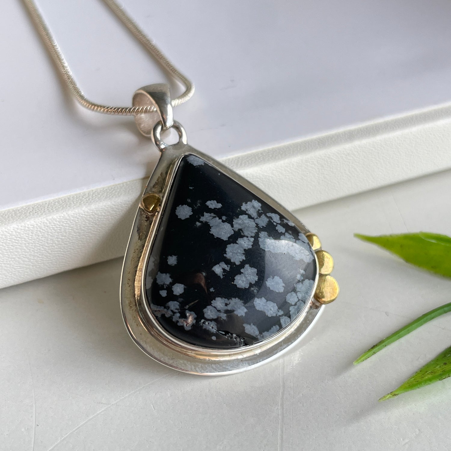 Snowflake Obsidian Teardrop Pendant 001