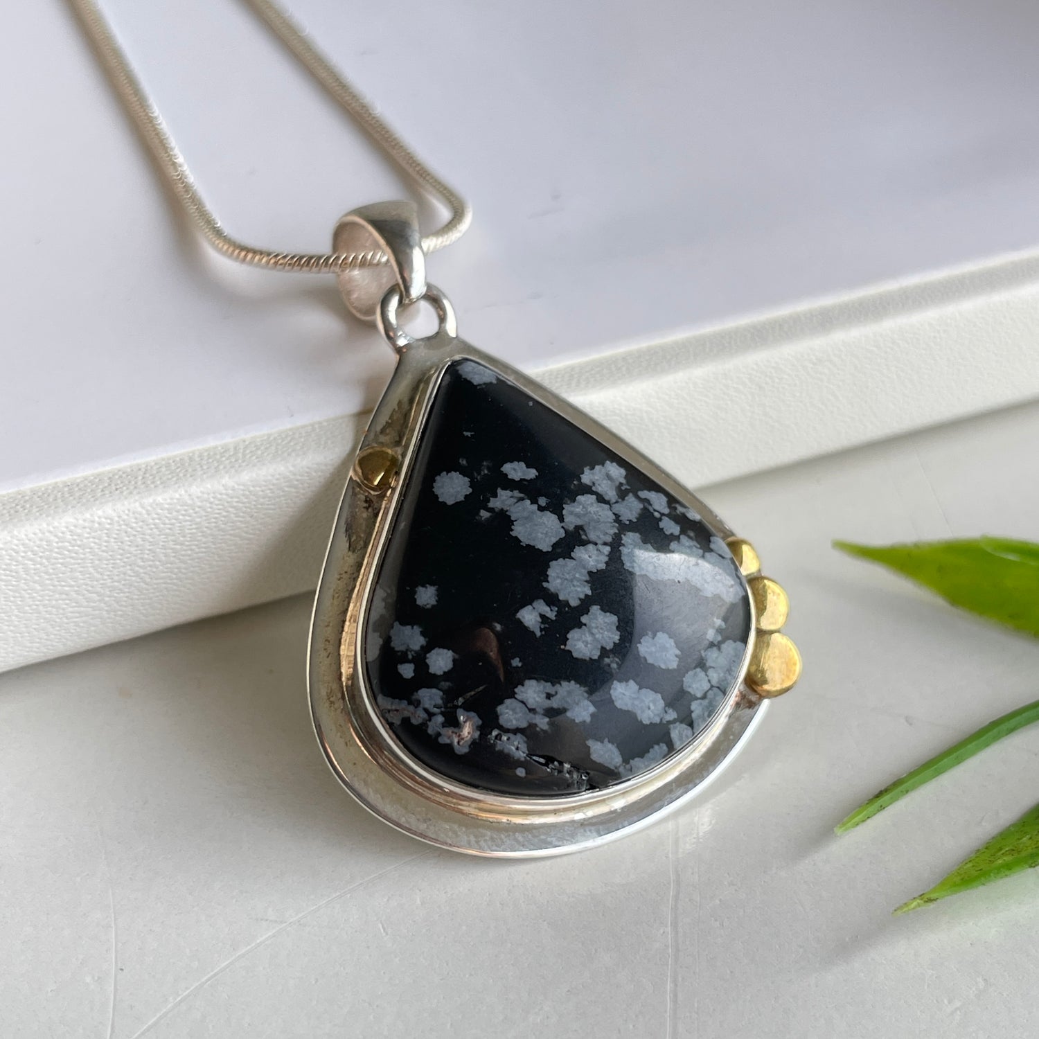 Snowflake Obsidian Teardrop Pendant 001