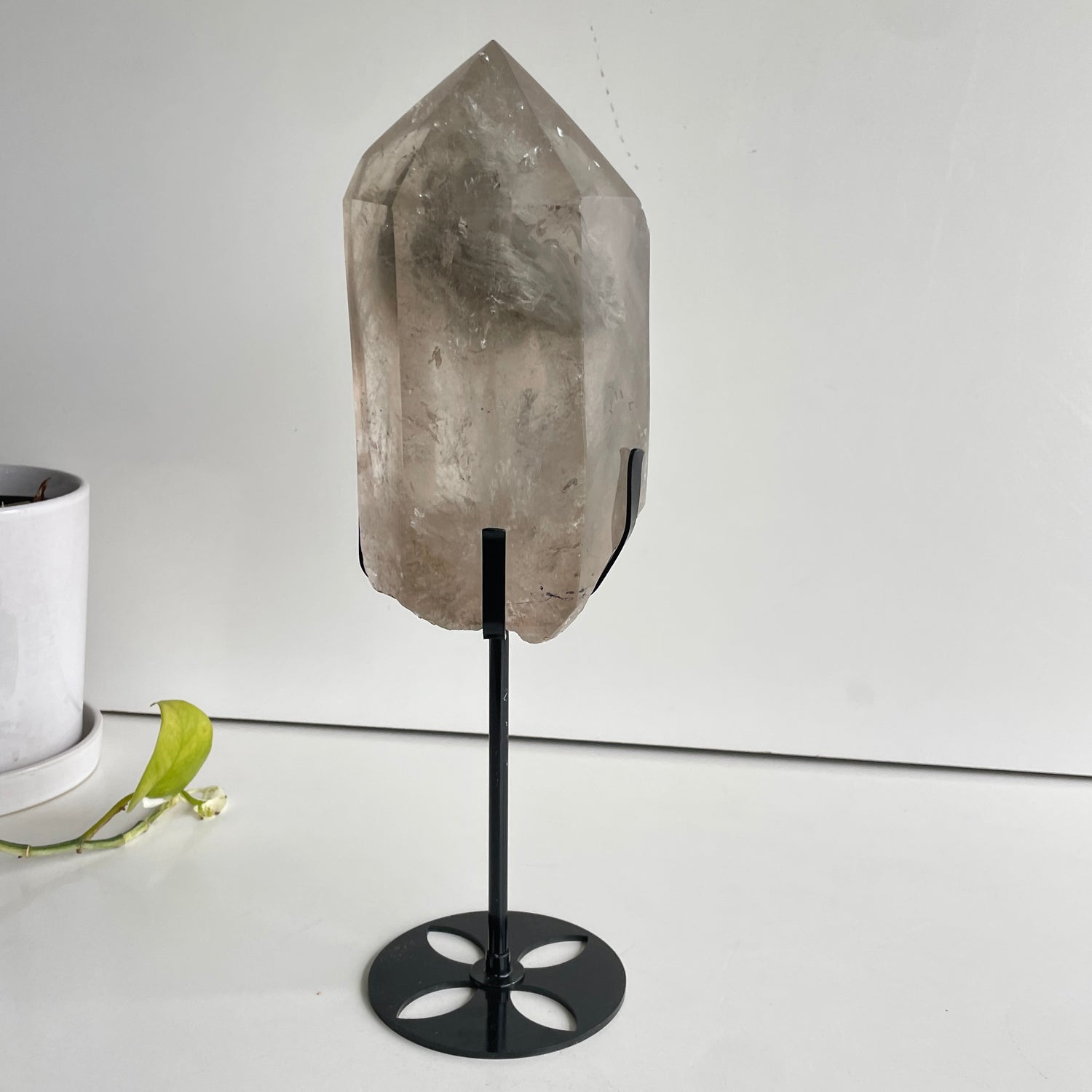 Smoky Quartz Point With Phantom In Stand 20cm