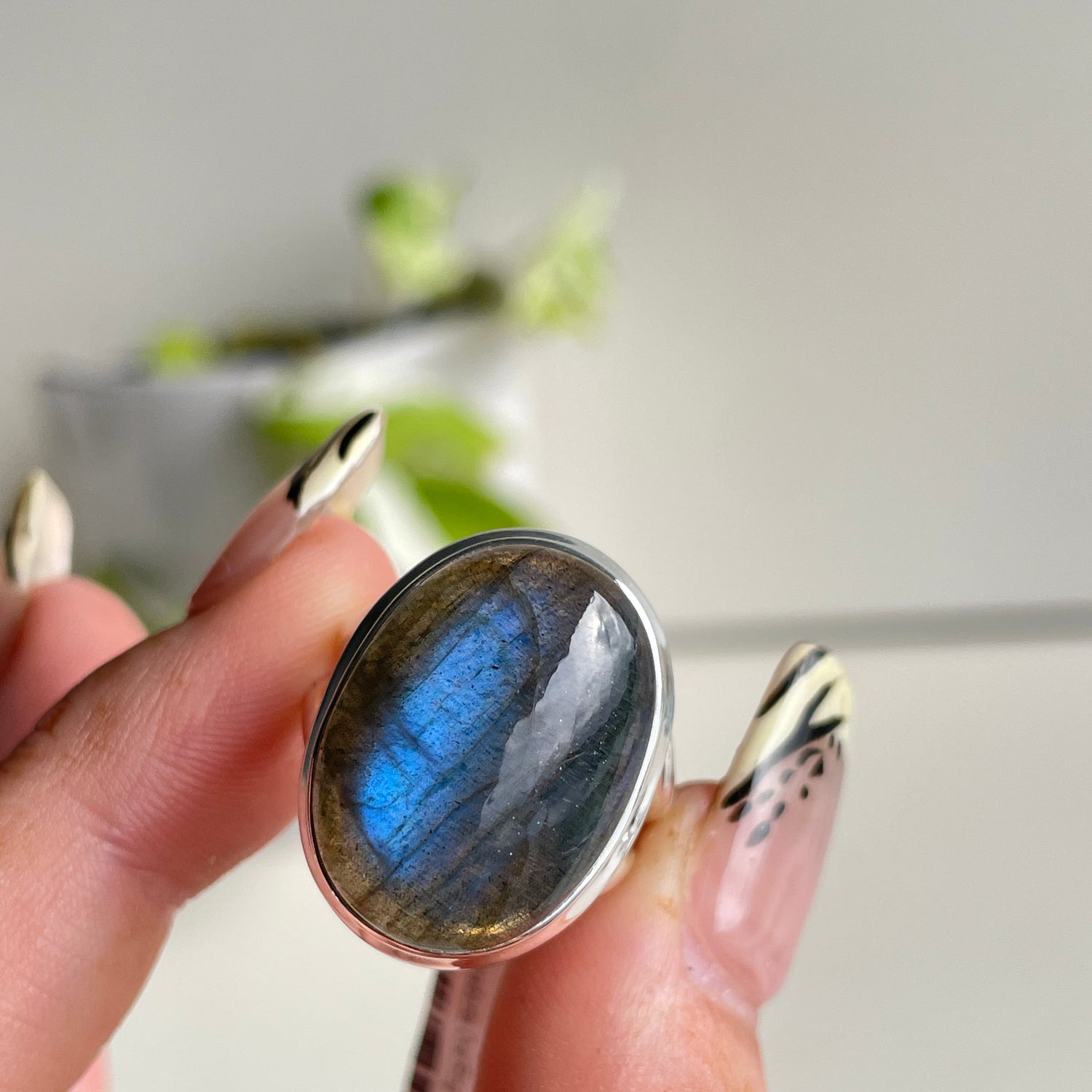 Labradorite Oval Ring Sz8