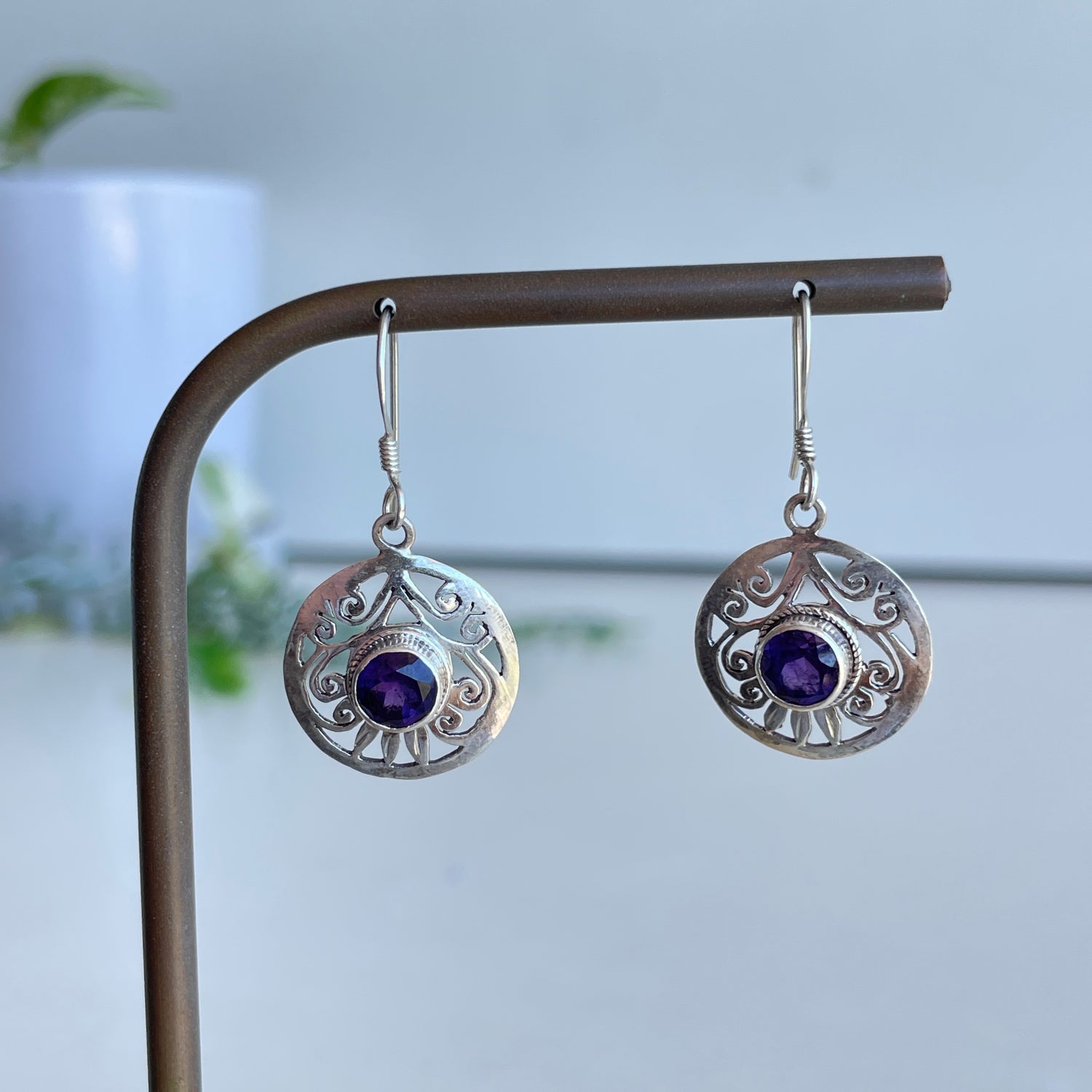 Amethyst Round Earrings