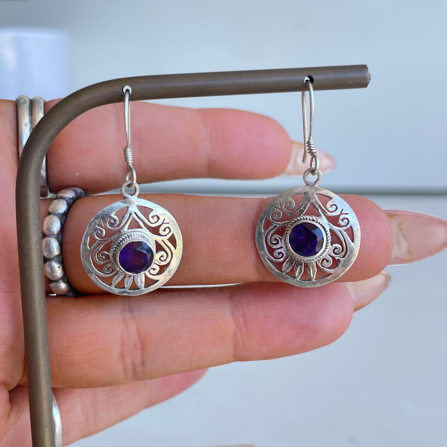 Amethyst Round Earrings
